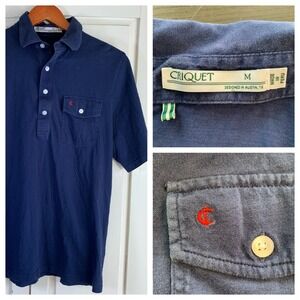 CRIQUET Mens Short Sleeve‎ Polo Shirt Navy Blue Size M Organic Cotton Pocket
